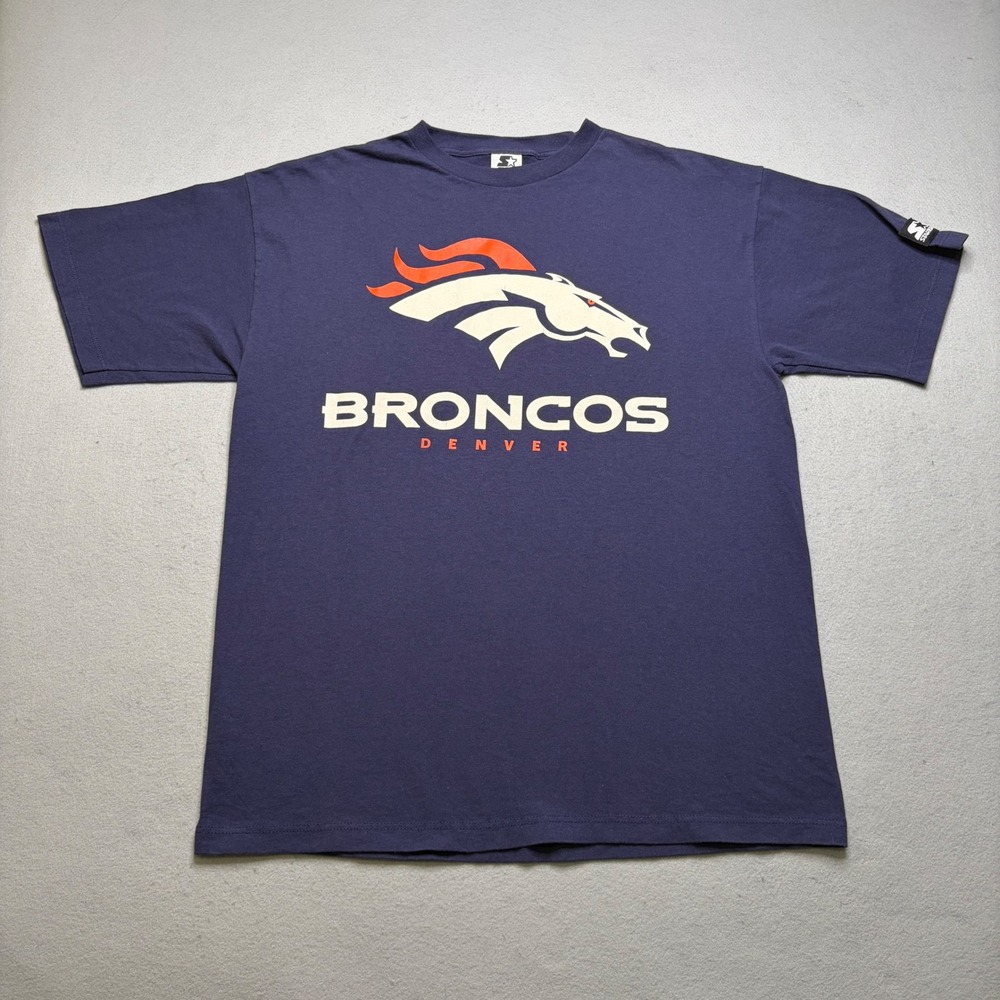 Starter T-Shirt Mens‎ Large Navy Denver Broncos Vintage Made in USA Graphic Tee